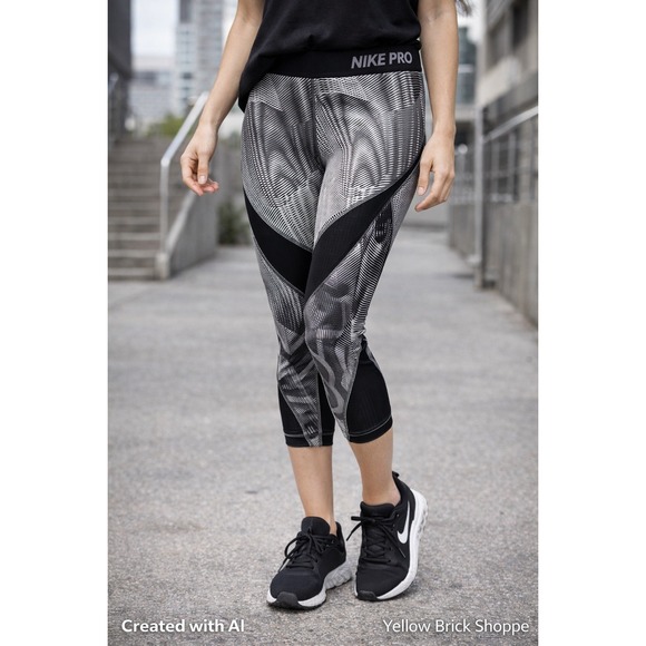 Nike Pants - Nike Black & Gray‎ Geometric Pattern Pro Leggings Sz Small